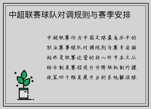 中超联赛球队对调规则与赛季安排