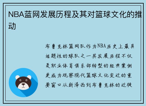 NBA蓝网发展历程及其对篮球文化的推动