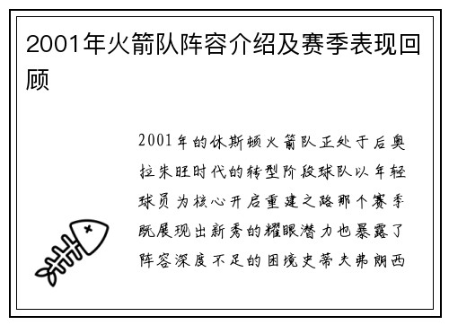 2001年火箭队阵容介绍及赛季表现回顾