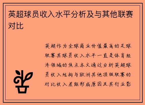 英超球员收入水平分析及与其他联赛对比